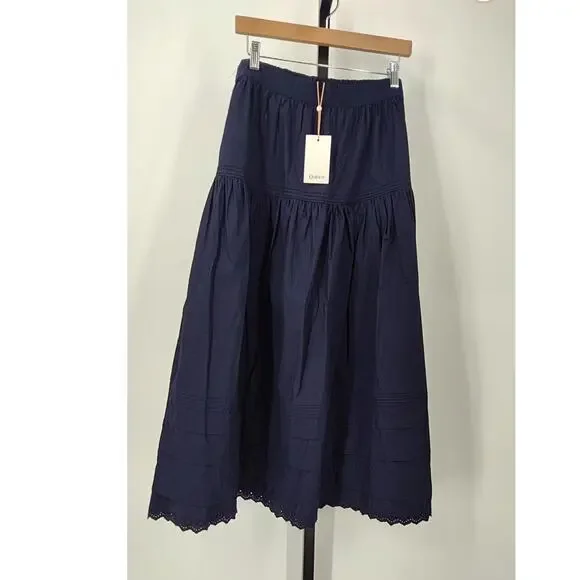 New! Quince 100% Organic Cotton Eyelet Maxi Skirt Navy Sz M #4 - Picture 2 of 2